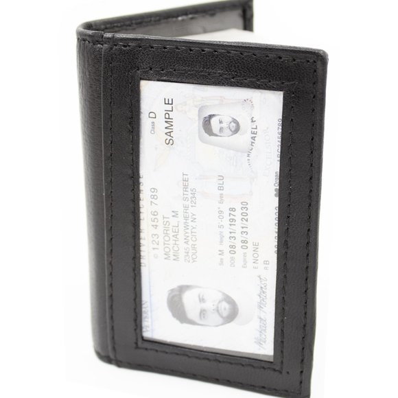 Men Pure Slim Genuine Leather Credit Card Holder, Black - Picture 1 of 15